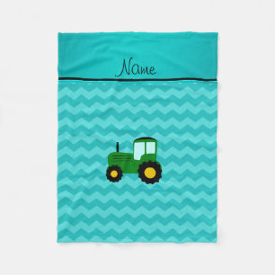 Aangepaste naam groene tractor turquoise chevrons fleece deken