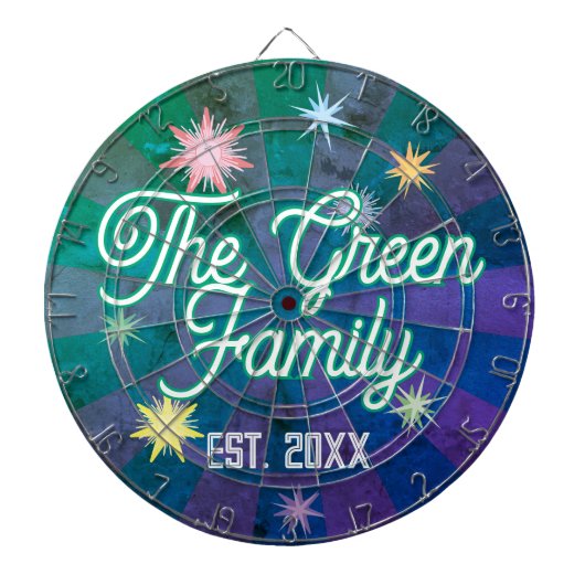 Aangepaste naam groene typografie & multi-gekleurd dartbord (Voorkant)