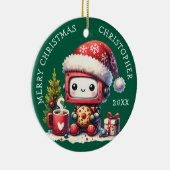 Aangepaste Naam Groene Vrolijke Kerstrobot Schatti Keramisch Ornament (Rechts)