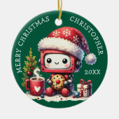 Aangepaste Naam Groene Vrolijke Kerstrobot Schatti Keramisch Ornament (Voorkant)