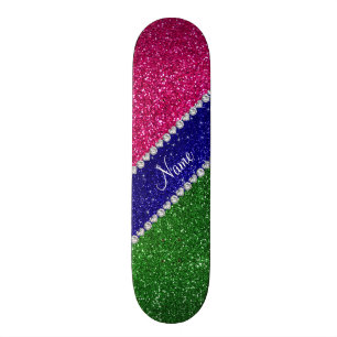 Aangepaste naam groene warme roze glitter persoonlijk skateboard