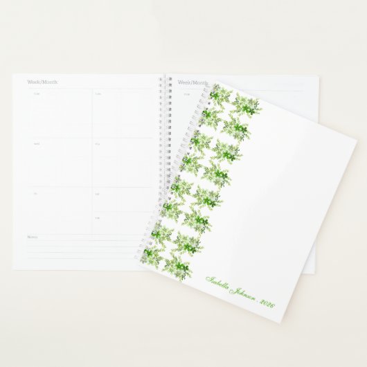 Aangepaste naam groene waterverf bloem planner (Display)