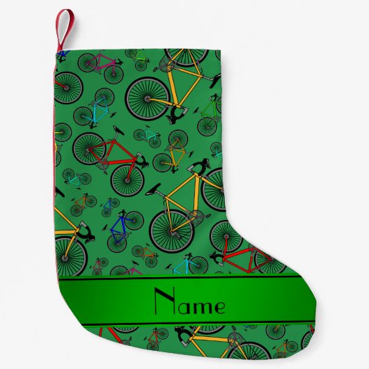 Aangepaste naam groene wegfietsen kleine kerstsok (Voorkant)
