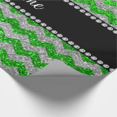 Aangepaste naam groene zilverglitterchevrons cadeaupapier (Hoek)