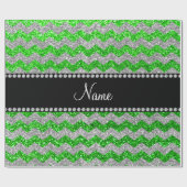 Aangepaste naam groene zilverglitterchevrons cadeaupapier (Vlak)