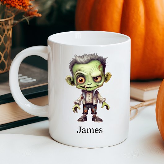 Aangepaste naam Groene Zombie Halloween Koffiemok