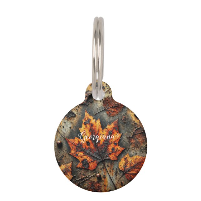 Aangepaste naam Groezelige Herfst Industriële Blad Huisdierpenning (Voorkant)