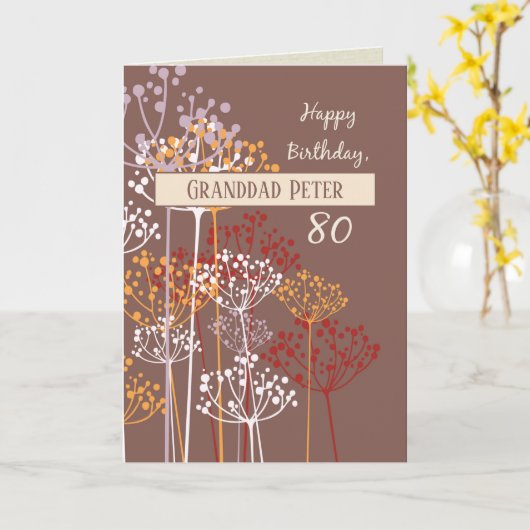 Aangepaste naam Grootvader 80e verjaardag Bruin Kaart (Gele Bloem)