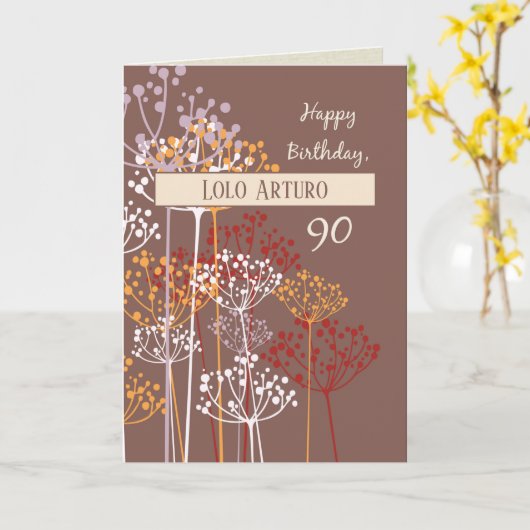 Aangepaste naam Grootvader 90e verjaardag Bruin Kaart (Gele Bloem)