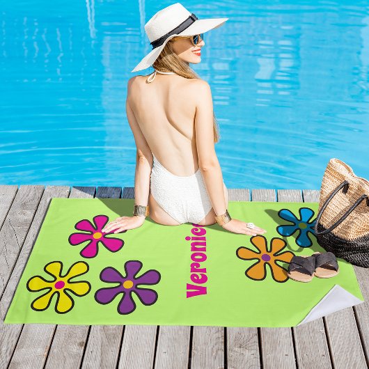 Aangepaste naam Groovy Hippie Flower Strandlaken