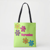 Aangepaste naam Groovy Hippie Flower Tote Bag (Voorkant)
