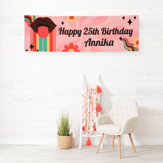 Aangepaste naam, Groovy Verjaardagsfeestbanner Spandoek (Insitu)