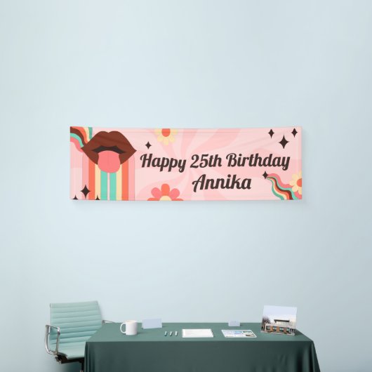 Aangepaste naam, Groovy Verjaardagsfeestbanner Spandoek (Beurs)