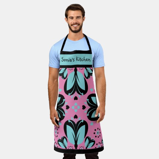 Aangepaste naam Grote Afdrukvriendelijke sierbloem Schort (Gedragen)