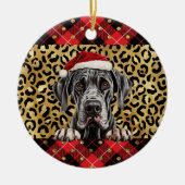 Aangepaste naam Grote Deense hond Santa hat Buffal Keramisch Ornament (Voorkant)