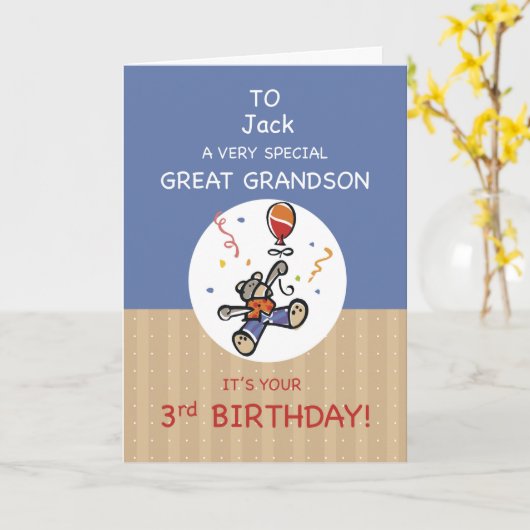 Aangepaste naam Grote kleinzoon 3e Teddy Bear Ball Kaart (Gele Bloem)