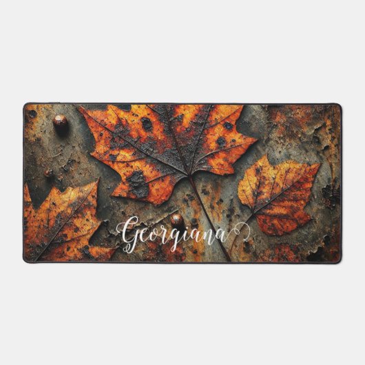 Aangepaste naam Grungy Autumnal Industrial Leaves Bureaumat (Voorkant)