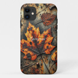 Aangepaste naam Grungy Autumnal Industrial Leaves Case-Mate iPhone Case