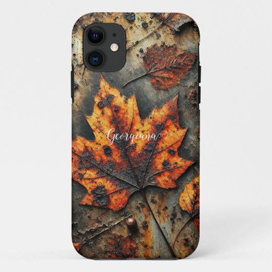 Aangepaste naam Grungy Autumnal Industrial Leaves Case-Mate iPhone Case (Achterkant)