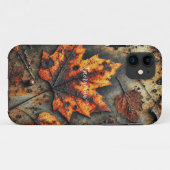 Aangepaste naam Grungy Autumnal Industrial Leaves Case-Mate iPhone Case (Achterkant (horizontaal))