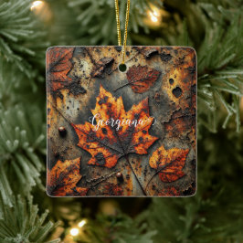 Aangepaste naam Grungy Autumnal Industrial Leaves Keramisch Ornament