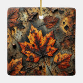 Aangepaste naam Grungy Autumnal Industrial Leaves Keramisch Ornament (Achterkant)