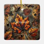 Aangepaste naam Grungy Autumnal Industrial Leaves Keramisch Ornament (Voorkant)