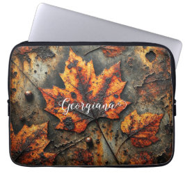 Aangepaste naam Grungy Autumnal Industrial Leaves Laptop Sleeve