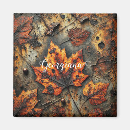 Aangepaste naam Grungy Autumnal Industrial Leaves Magneet