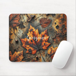 Aangepaste naam Grungy Autumnal Industrial Leaves Muismat