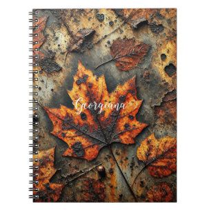 Aangepaste naam Grungy Autumnal Industrial Leaves Notitieboek
