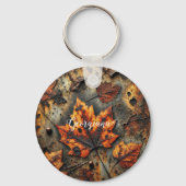 Aangepaste naam Grungy Autumnal Industrial Leaves Sleutelhanger (Achterkant)