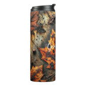 Aangepaste naam Grungy Autumnal Industrial Leaves Thermosbeker (Gedraaid links)