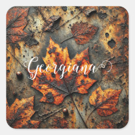 Aangepaste naam Grungy Autumnal Industrial Leaves Vierkante Sticker