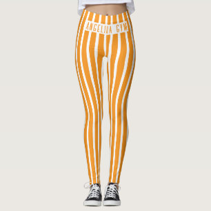 Aangepaste naam Gym Oranje en Witte Verticale Stre Leggings