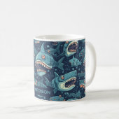 Aangepaste naam haaien patroon koffiemok (Voorkant rechts)