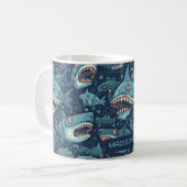Aangepaste naam haaien patroon koffiemok (Voorkant links)