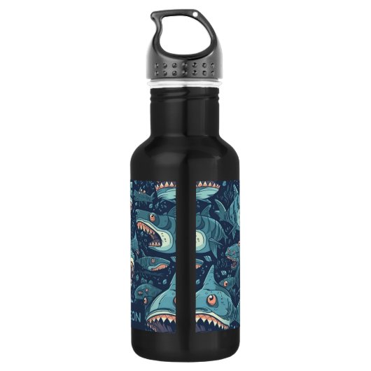 Aangepaste naam haaien patroon waterfles  (Achterkant)
