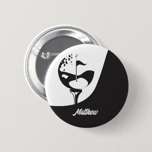 Aangepaste naam Hallo Zwart en Wit Golf  Ronde Button 5,7 Cm (Voorkant /achterkant)