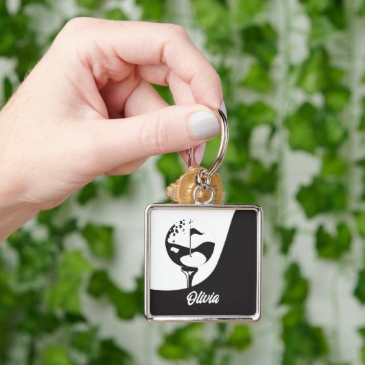 Aangepaste naam Hallo zwart-wit Golf Sleutelhanger (Hand)