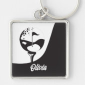 Aangepaste naam Hallo zwart-wit Golf Sleutelhanger (Voorkant)