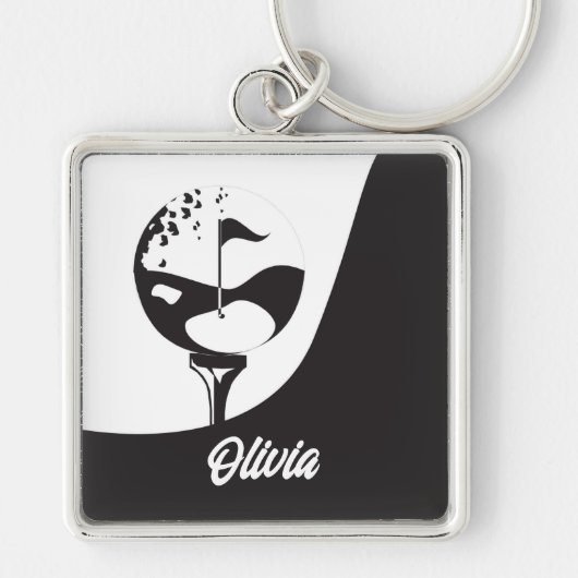 Aangepaste naam Hallo zwart-wit Golf Sleutelhanger (Voorkant)