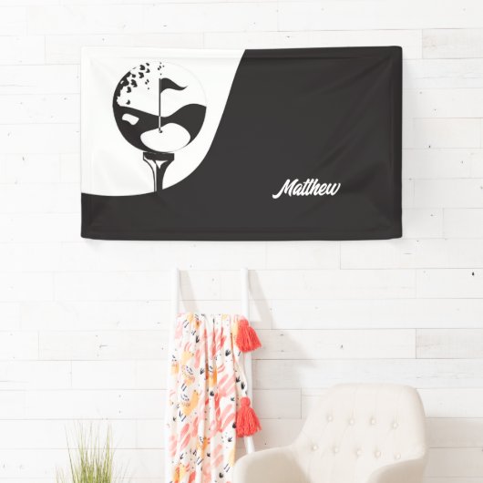 Aangepaste naam Hallo zwart-wit Golf Spandoek (Insitu)