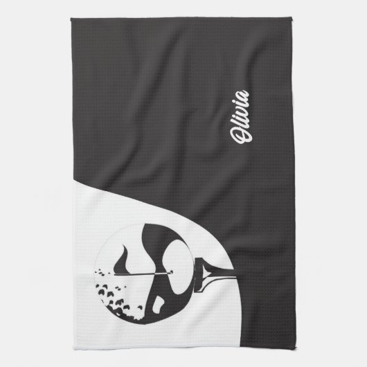 Aangepaste naam Hallo zwart-wit Golf Theedoek (Verticaal)