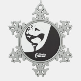 Aangepaste naam Hallo zwart-wit Golf Tin Sneeuwvlok Ornament