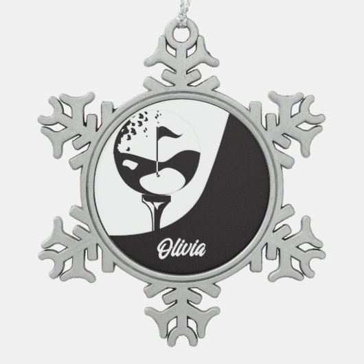 Aangepaste naam Hallo zwart-wit Golf Tin Sneeuwvlok Ornament (Voorkant)