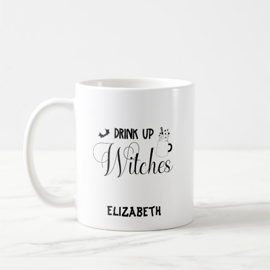 Aangepaste naam Halloween Drink Up Witches Koffiemok (Links)