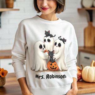 Aangepaste naam Halloween Ghost Cats Trui