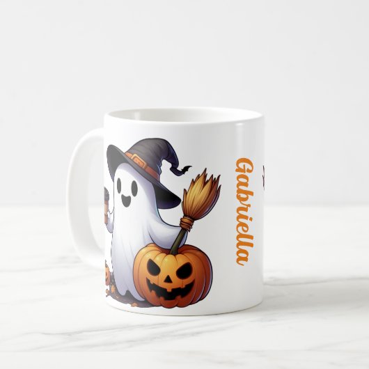 Aangepaste naam Halloween ghost coffee mok (Voorkant links)