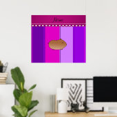 Aangepaste naam hamster paarse roze strepen poster (Thuiskantoor)